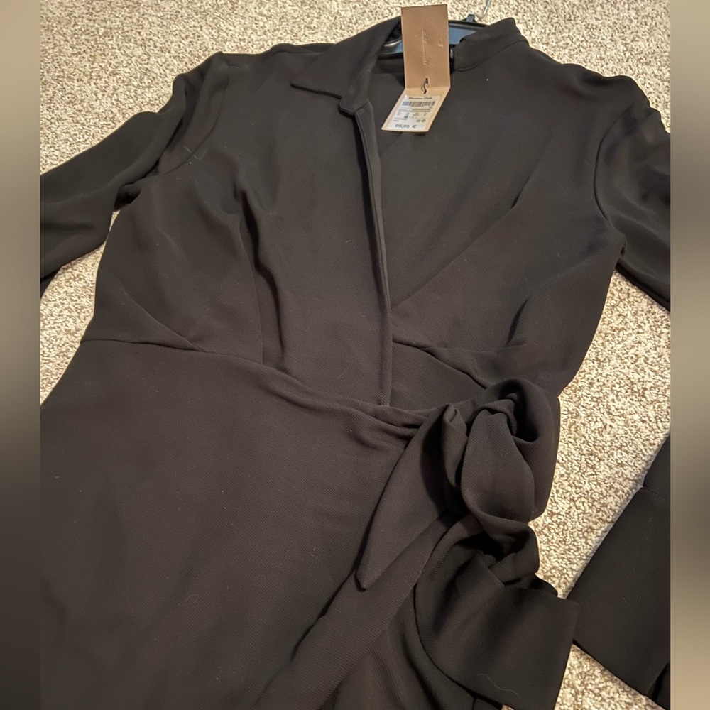 Massimo Dutti Black Wrap-Style Long Sleeve Dress